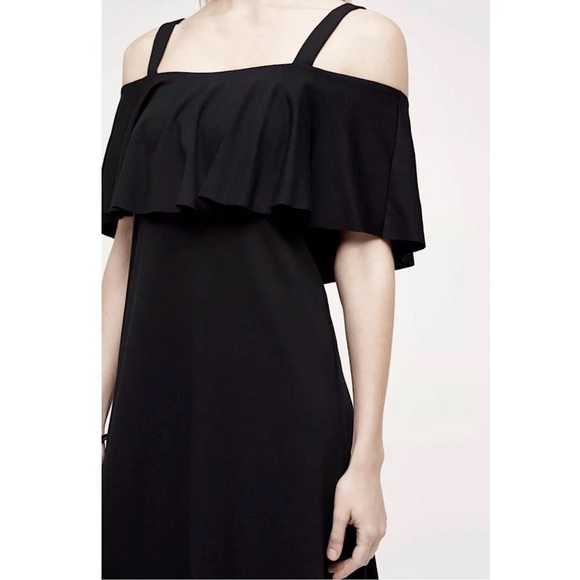 Maeve Dresses & Skirts - Anthropology Maeve black Stretch Off The Shoulder Ruffle Swing Dress size M